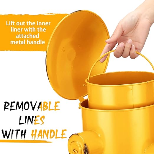 Hoolerry Fire Hydrant Trash Can Retro Creative Garbage Can with Inner Bucket Large Capacity Wrought Iron Pedal Trash Can Indoor Outdoor Waste Bins for Park Garden Kitchen Garbage (Yellow, Small)