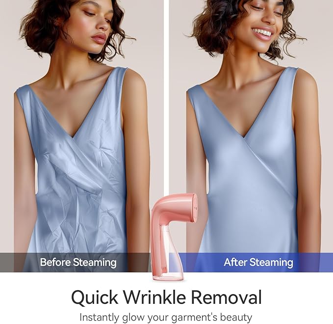 HiLIFE Steamer for Clothes, 1100W Clothes Steamer, Fast Wrinkle Removal with Large 300ml Tank, Ideal for All Fabrics, Easy to Use, Compact and Portable Travel Garment Steamer-Pink