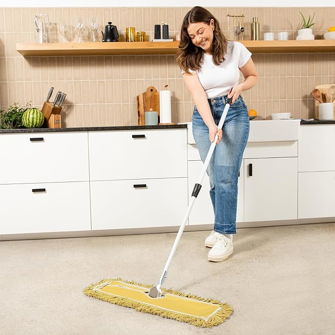 48 Inch Yellow Commercial Dust Mop & Floor Sweeper with Extendable Handle – Mop for Hardwood, Tile, and Concrete Floor Cleaning