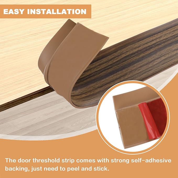 Vinyl Door Threshold Flooring Transition Strip Self Adhesive Carpet Edging Strip for Laminate Doorway Edge Threshold from 3/5" to 4/5" (Smoked Brown Wood Grain, 6.6 Ft)