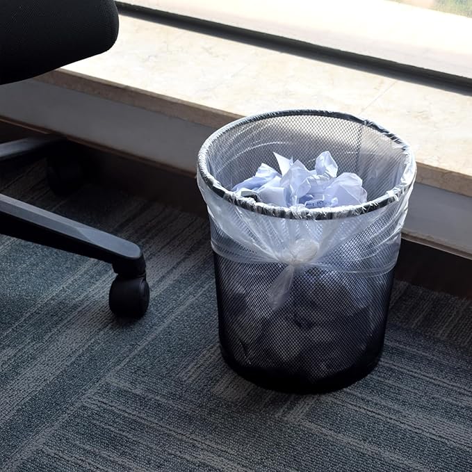 7-10 Gallon Clear Trash Can Liners, 24'' x 24'', Wholesale 1000 Count, High Density Garbage Bags for Office, Bathroom, Commercial and Industrial Use