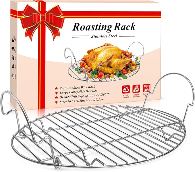 16.5inch Oval Roasting Rack for Oven, Gifts for Mom Men Wife, Stainless Steel Cooling Rack with Handle, Wire Rack for Cooking, Grilling, Drying