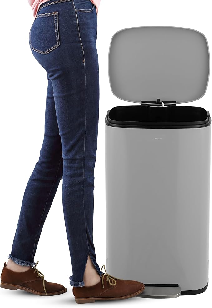 happimess HPM1011D Curtis 8-Gallon Step-Open Trash Can, Fingerprint Resistant, Modern, Minimalistic for Home, Kitchen, Laundry Room, Office, Bedroom, Bathroom, Fog Gray
