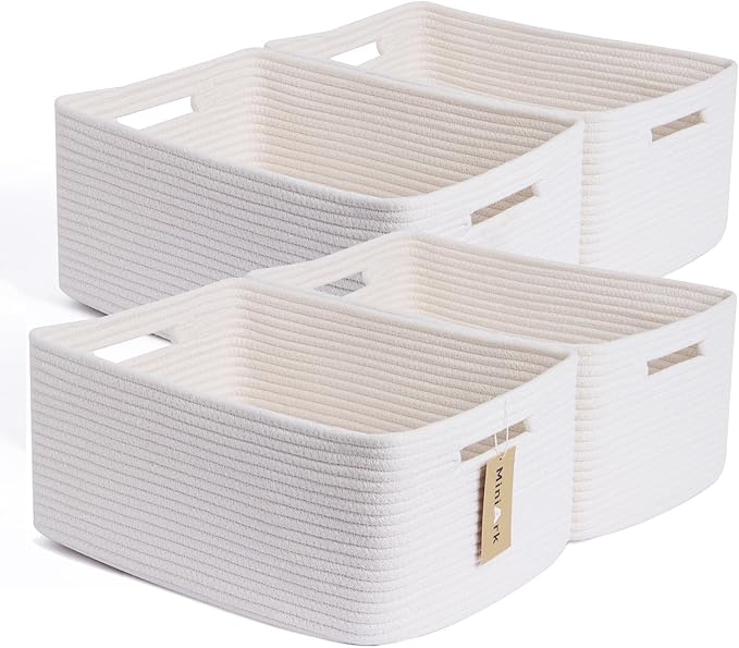 Large Storage Baskets for Organizing, Closet Shelf Baskets for Clothes Blanket Towels, Baby Nursery, Toy Bins Box, Woven Rope Baskets, 17 x 13 x 7.5”, 4 Packs Off White