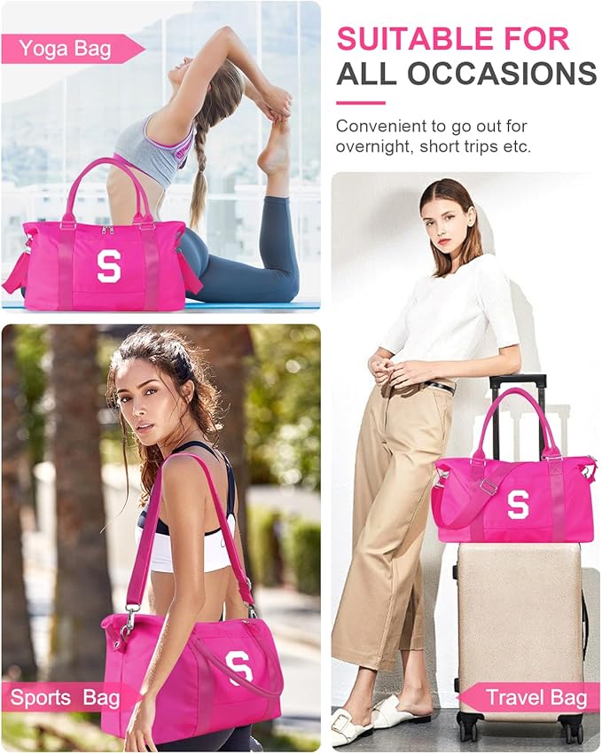 Overnight Bag for Kids Teen Girls Weekender Dance Bag Birthday Graduation Gifts,Initial Travel Duffel Bag Sports Gym Bag Personalized Weekender Bag Carry On Bags Preppy Gifts for Women(Hot Pink, S)