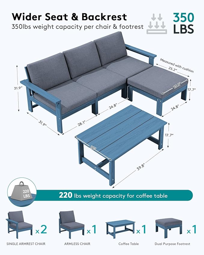SERWALL Outdoor Sectional Sofa Set, 5-piece Outdoor Modula Couch Set
