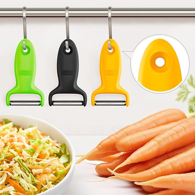 Vegetable Potato Peelers for Kitchen, Y Peeler for Apple Veggie Potatoes Fruits Carrot, Carbon Steel Blade 3-Pack Yellow/Black/Green