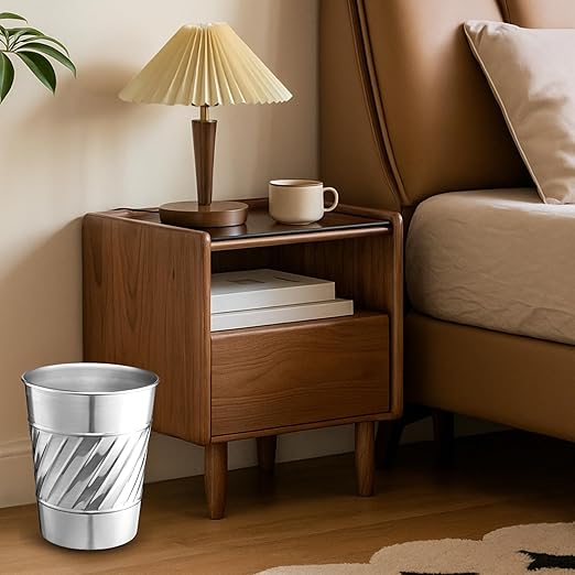 Monarch Abode Nickel Chrome Handcrafted Wave Embossed Metal Wastebasket for Home Office, Decorative Waste Basket, Modern Bathroom Garbage Can, Durable & Decorative Trash Bin, Nickel Chrome Trash Can
