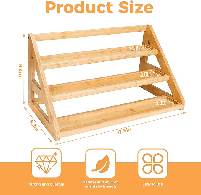 Bamboo Tiered Spice Rack, for Countertop Spice Organizer for Pantry Spice Shelf Organizer Kitchen Spices Rack，Cabinet spice rack，Cabinet seasoning rack