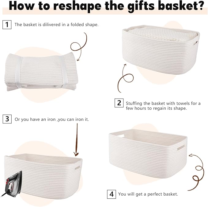 OIAHOMY Storage Basket for Shelves, Closet Cube Storage Bins Baskets for Clothes Blanket Towels, Baby Nursery, Toy Baskets Box, Woven Rope Basket, 17.72*12.99*7.87 IN, 2 Packs White
