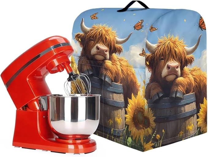 Kitchen Aid Stand Mixer Covers Highland Cow Sunflower Kitchen Appliance Dust Covers Protective Compatible with 4.5-5 Quart Kitchen Aid Stand Mixer