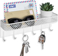 Key Holder for Wall – Decorative Stainless Steel Key Hanger with 6 Hooks for Hats, Bags, Leashes – Mail Holder Key Rack with Mounting Hardware and Guide (9.65” x 2.8” x 2.2”) (White)