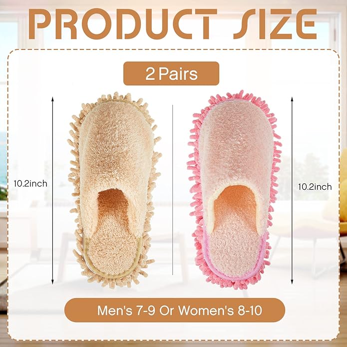 Jecery 2 Pair Microfiber Slippers Floor Cleaning Chenille Mop Slippers Base Board Cleaner Household Cleaning Tools for Wood Floor Dust Dirt Tool Supplies