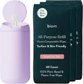 Biom Mini Dispenser + All-Purpose Wipes Starter Kit - Grapefruit Scented Cleaning Wipes | Fits in Car Cup Holder | Biodegradable Plant-Based Cleaner | Kid & Pet Friendly, Natural, Non-Toxic (Lilac)