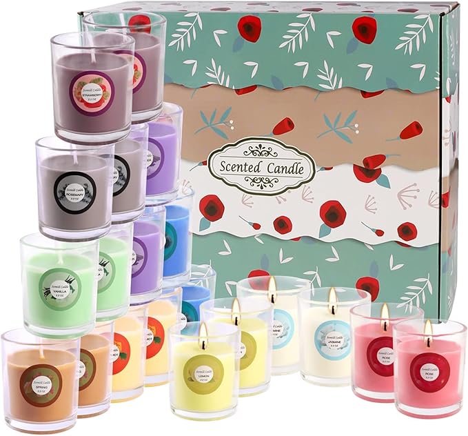 Scented Candles, Jasmine, Rose, Vanilla, Bergamot, fig, Lavender, Lemon, Spring,Strawberry, Rosemary, Aromatherapy Candles,Soy Wax Glass Jar Candle - 40 Pack