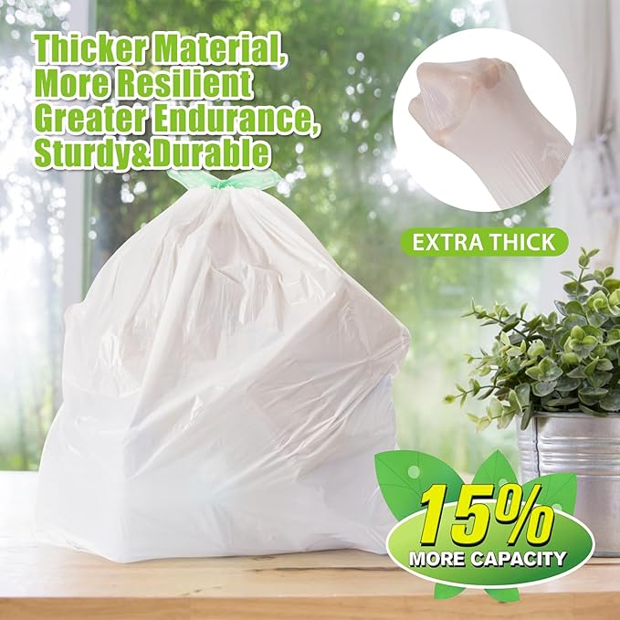 Large Trash Bag 13 Gallon Tall Drawstring 100% Post-Consumer Recycled Garbage Bag Waste Bag for Kitchen Office 0.6 Mil (200 Count)