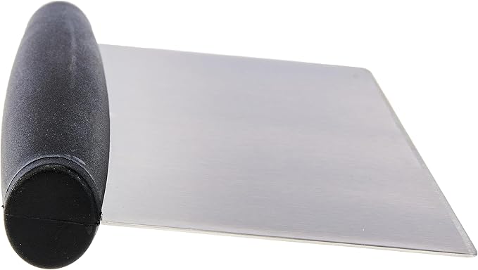 Amazon Basics Multi-Purpose Stainless Steel Scraper/Chopper with Contoured Grip, 6", Black, Silver