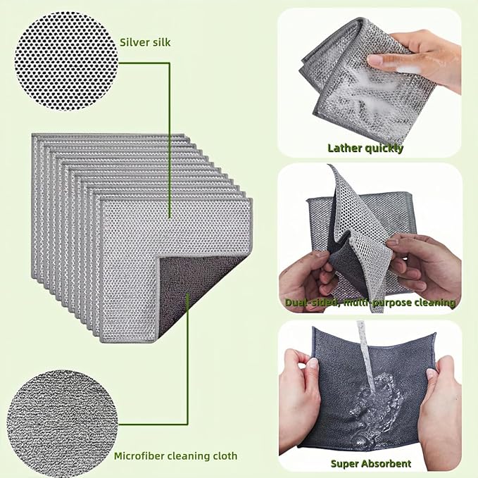 Stainless Steel Scrubber and Cleaning Rags - Non Scratch Wire Dishcloth for Washing Dishes, Durable Steel Wool Scrubber and Kitchen Dish Towels (New 6pcs)