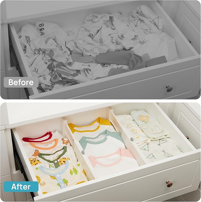 Vtopmart 4 Pack Drawer Dividers for Clothes, 4" High 11.6"-17" Adjustable Expandable Dresser Drawer Organizer, Plastic Drawers Separators for Dresser, Baby Clothes, Underwear, Kitchen & Office Storage
