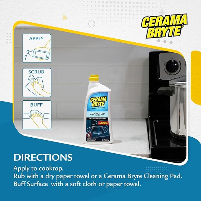 Cerama Bryte Removes Tough Stains Cooktop and Stove Top Cleaner for Glass - Ceramic Surfaces, 18 Ounces, 4 Pack