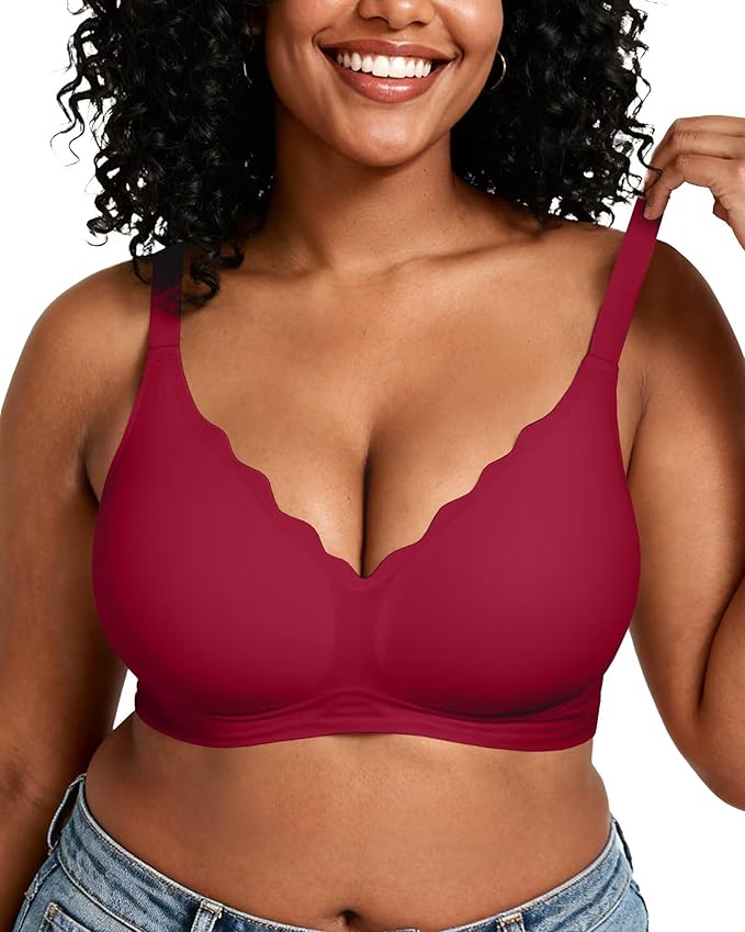 Vertvie Womens Seamless Bras No Underwire Supportive Wireless Push Up Full Coverage Bralette Comfort Scalloped T-Shirt Bra