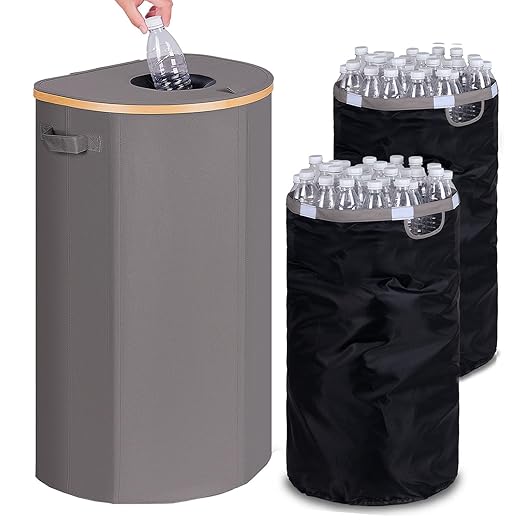 efluky Recycling Bin for Kitchen 100L, 26 Gallon Recycle Bins for Indoor Outdoor Home Use with 2 Removeable and Reusable Inner Bags, Tall Recycle bin for Bottle Can Plastice Stickers (Grey)