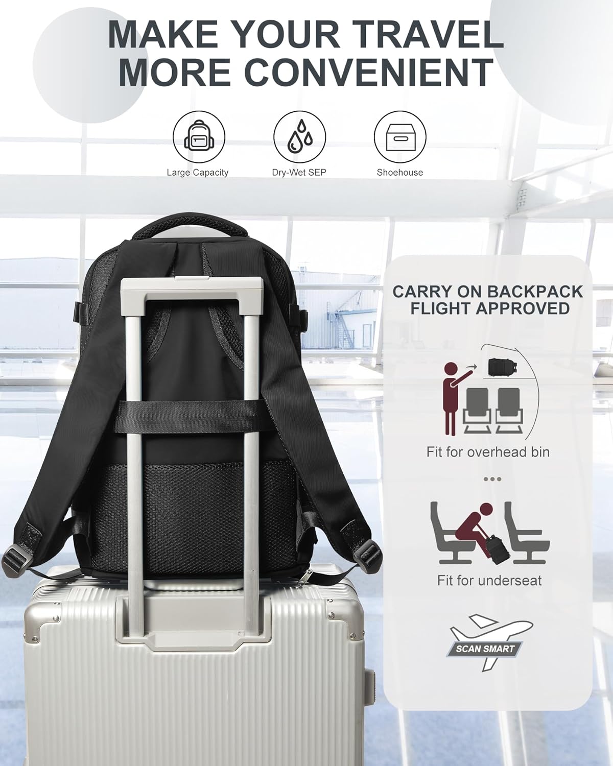 coowoz Travel Backpack Carry On for Women Man Black Gym Backpack with Laptop Compartment Mochila de Viaje Teacher Personal Item Backpacks Rucksack Airplane Accessories Must Haves Small