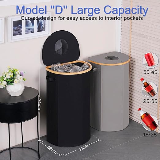 efluky Recycling Bin for Kitchen 100L, 26 Gallon Recycle Bins for Indoor Outdoor Home Use with 2 Removeable and Reusable Inner Bags, Tall Recycle bin for Bottle Can Plastice Stickers (Black)
