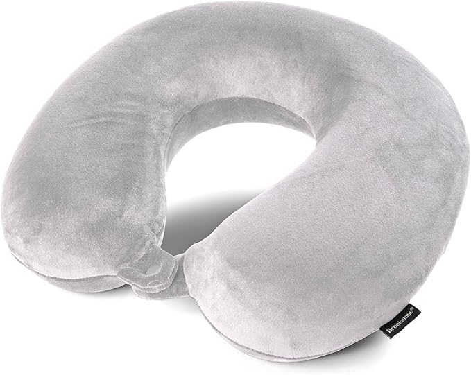Brookstone Travel Neck Pillow - Lightweight Fleece Casing U-Shaped Stuffable Memory Foam Travel Pillow for Sleeping and Neck Support, Size One Size, Grey