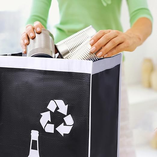 Recycle Waste Bag for Kitchen Home- Large Indoor Recycling Bins Trash Sorting Organizer, Reusable and Waterproof, 4 Pack