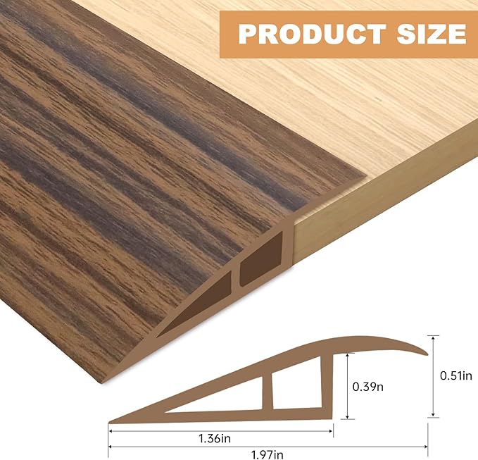 Vinyl Door Threshold Flooring Transition Strip Self Adhesive Carpet Edging Strip for Laminate Doorway Edge Threshold from 1/5" to 2/5" (Smoked Brown Wood Grain, 10 Ft)