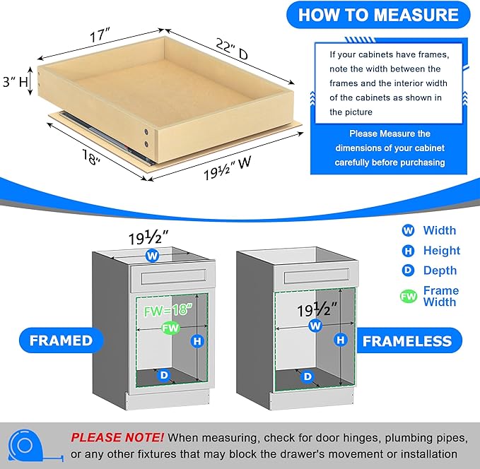 WelFurGeer Soft Close Pull Out Cabinet Organizer, 17" W x 22" D Pull Out Drawers for Cabinets, Space-Saving Cabinet Organizer with Easy Installation, Durable Pullout Drawers for Home & Kitchen