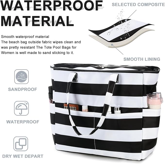 Waterproof Beach Tote Pool Bags for Women Ladies Extra Large Gym Tote Carry On Bag With Wet Compartment for Weekender Travel