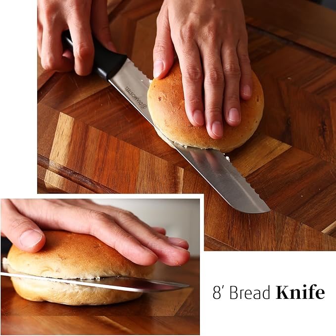 Black Knife Set with Wooden Block, 7 Pieces Sharp Knife Block Set with Stainless Steel Blade Ergonomic Handle, Dishwasher Safe Knives Set