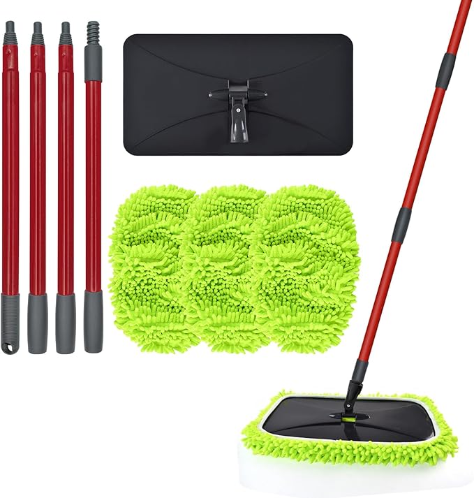 Mops for Floor Cleaning, Dust Mop for Hardwood Floors, Extra Large Floor Mop with Extendable Handle and 3 Reusable Chenille Mop Pads, Flat Dust Mops for Hardwood, Marble, Vinyl, Tile Floors Cleaning