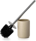Ceramic Toilet Brush & Holder Set - Freestanding Deep-Cleaning Toilet Bowl Cleaner Brush, Stainless Steel Handle, Small & Sturdy for Storage, Easy to Clean, Non-Scratching