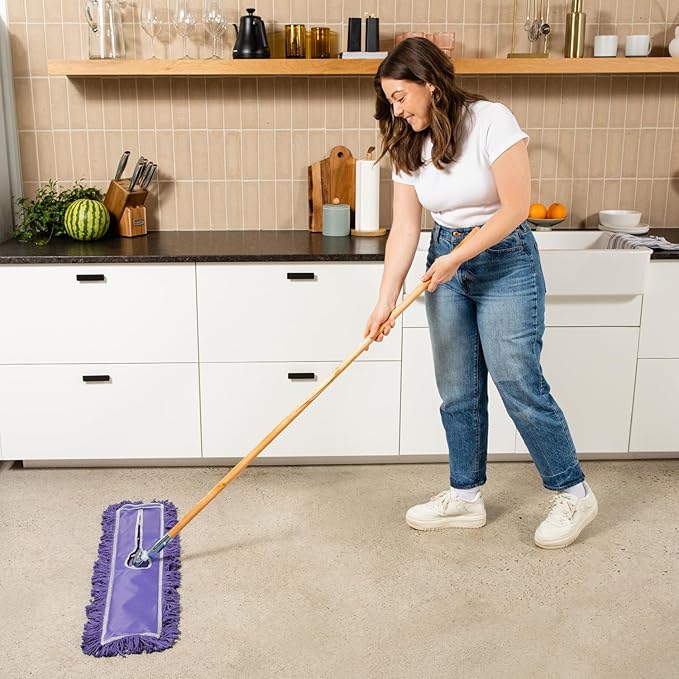 36 Inch Purple Commercial Dust Mop & Floor Sweeper – Wood Handle Floor Mop for Tile, Hardwood & Concrete