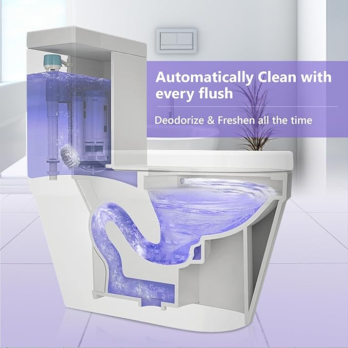 Toilet Bowl Cleaner Tablets, Automatic Toilet Bowl Cleaners, Long-Lasting Toilet Tabs Drop in Tank for Deodorizing & Descaling, Purple, 12 Packs