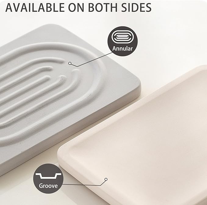 Diatomite Soap Dish for Kitchen Organizer, Quick Dry Sink Caddy Holder for Sponge, Brush, Toothbrush - Fast Absorbing Stone Tray (Beige, 4.8" x 3.1")