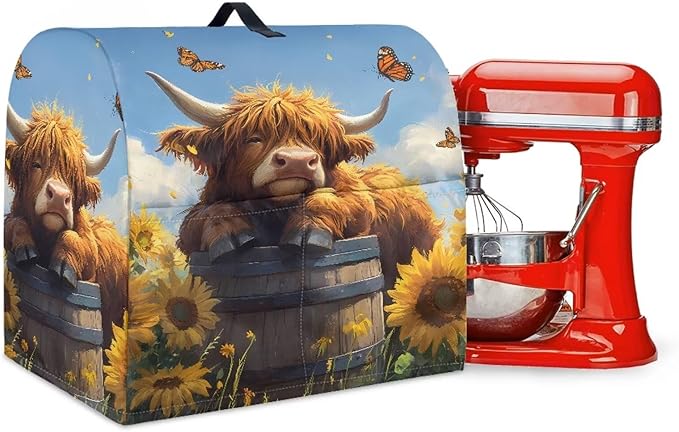 Kitchen Aid Stand Mixer Covers Highland Cow Sunflower Kitchen Appliance Dust Covers Protective Compatible with 4.5-5 Quart Kitchen Aid Stand Mixer