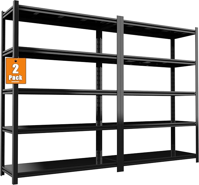 84“H Garage Shelving Heavy Duty Storage Shelves 3000 LBS Adjustable 5 Tier Metal Shelving Uints and Storage for Garage, Warehouse, Commercial, 48" W x 24" D x 84" H, 2 Packs