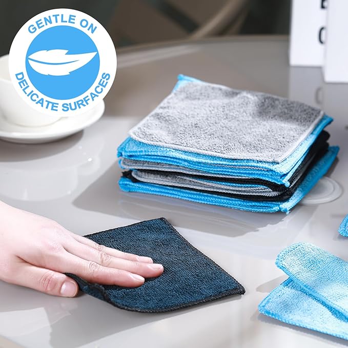 Tanlade 30 Pcs Microfiber Cleaning Cloth 6"x6" Cleaning Rags Reasonable Kitchen Towels Microfiber Towels Cars Wash Dry Erase Cloth (Blue/Gray/Black)