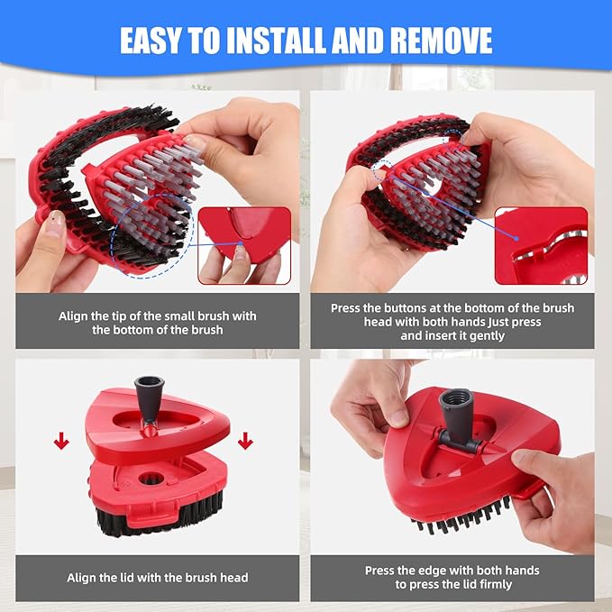 2 Pcs Full-Coverage Spin Mop Scrub Brush Heads and 1 Mop Base Part Replacement with Oceda RinseClean 2-Tank System,Hard Bristle Cleaning Brush for Bathroom Kitchen Tile