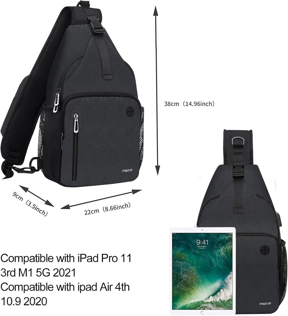 MOSISO Sling Backpack Bag, Crossbody Shoulder Bag Travel Hiking Daypack Chest Bag with Front Square Pocket&USB Charging Port