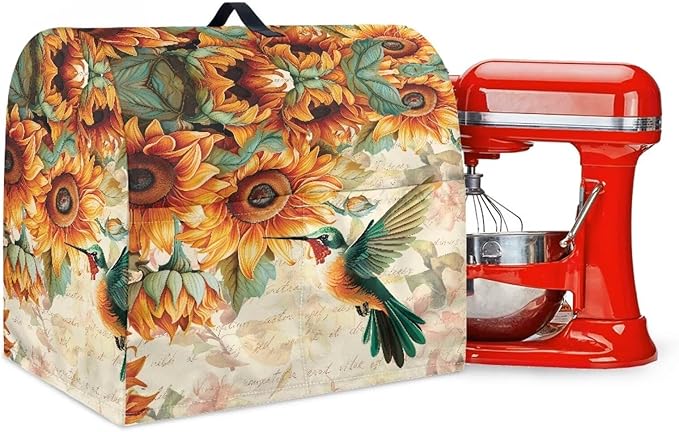 Stand Mixer Covers Hummingbird Sunflower Print Stand Mixer Dustproof Cover Compatible with Kitchen Aid Mixer Washable Stand Mixer Covers for 4.5-5 Qt Mixer