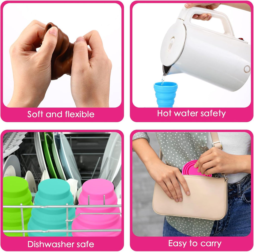 Umigy Silicone Collapsible Cup Without Lids Travel Portable Foldable Cup Colorful Reusable Collapsible Shot Cup Expandable Drinking Cup for Kids Traveling Outdoor Hiking, 12 Colors