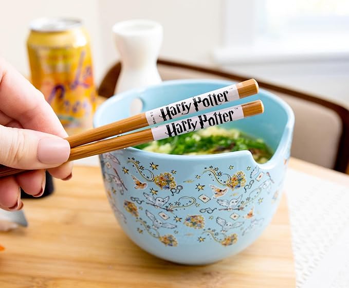 Toynk Harry Potter Hogwarts Icons Ceramic Dinnerware Set | Includes 20-Ounce Ramen Noodle Bowl and Wooden Chopsticks