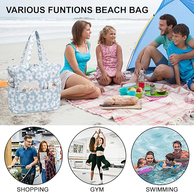 Beach Pool Bags Tote for Women Ladies Large Gym Tote Carry On Bag With Wet Compartment for Weekender Travel Waterproof