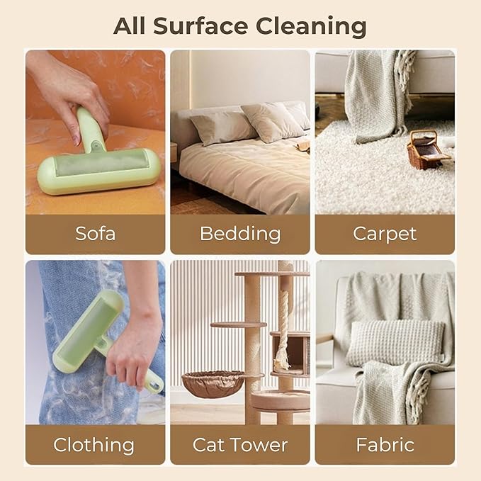Reusable Pet Hair Remover - Lint Roller for Dog & Cat Fur - for Furniture, Carpet, Clothing - Detachable Handle (White)