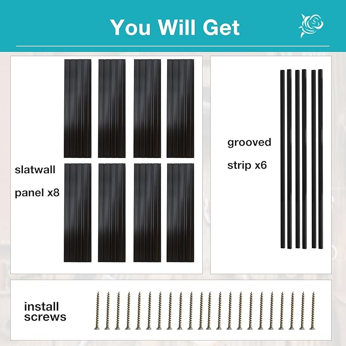 NeatiEase Slatwall Panel Wall Storage Systems, 4 x 8ft Slat Wall Paneling Garage Wall Organizer, Heavy Duty Wall Mounted PVC Wall Rack (Black)